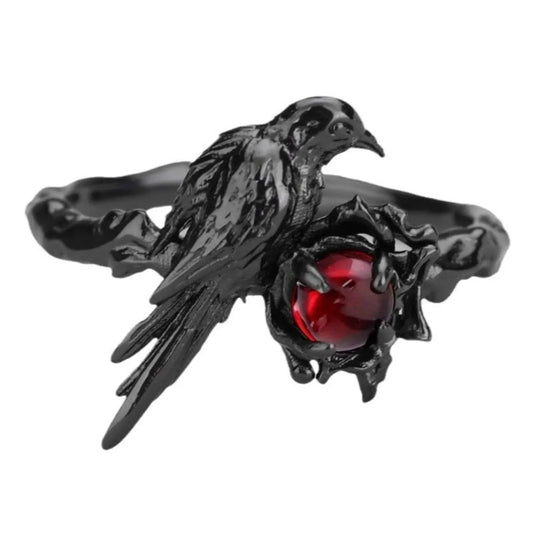 Black Raven Ring – Gothic Horror Handmade Artisan Jewelry with Cubic Zirconia