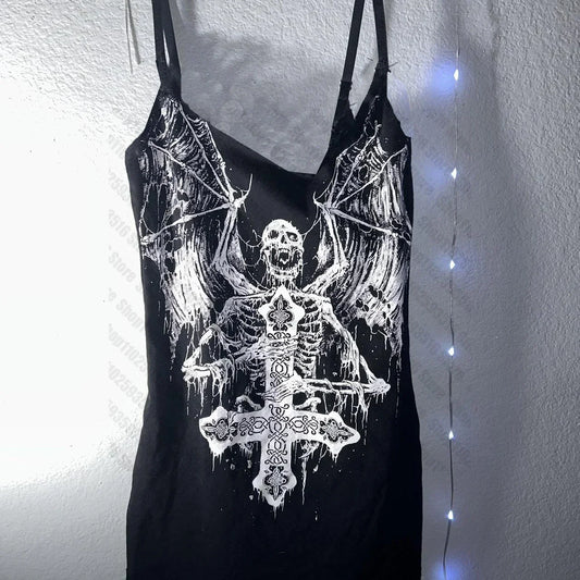 Women’s Y2K Punk Gothic Suspender Dress – Harajuku Hip Hop Streetwear for Summer